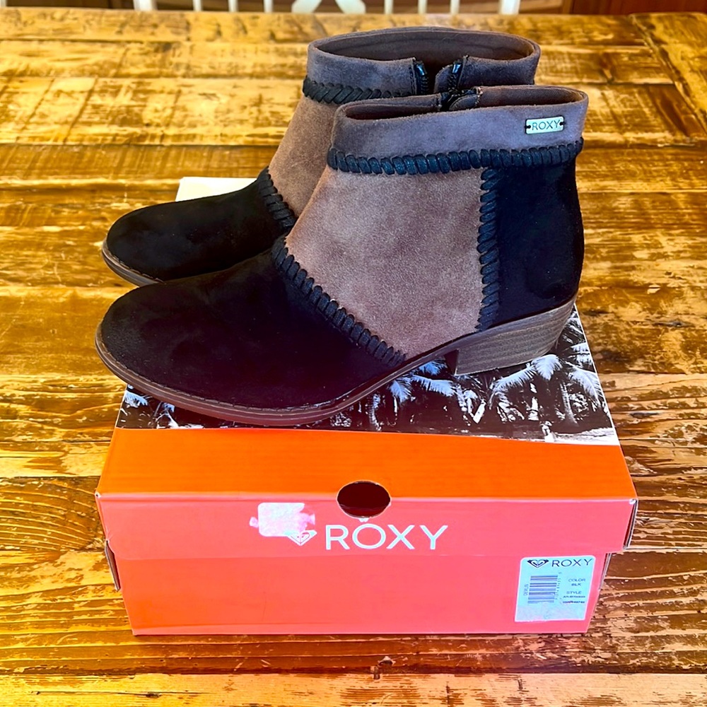 New Roxy Women's Devlin Zip Brown Black Suede Ankle Booties Boot US 6